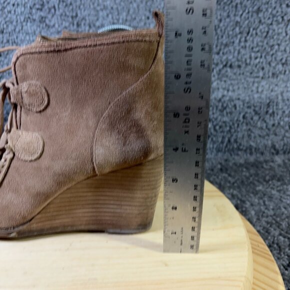Lucky Brand Shoes Yaney Wedge Heel Ankle Boot Womens Size 9.5 Brown Lace Up Moc - Picture 5 of 12